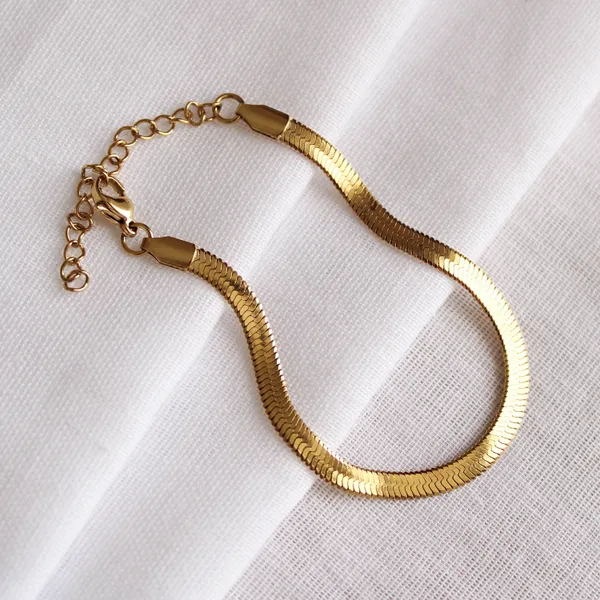 Gold_Plated_Flat_Snake_Silk_Chain_Bracelet_For_Women